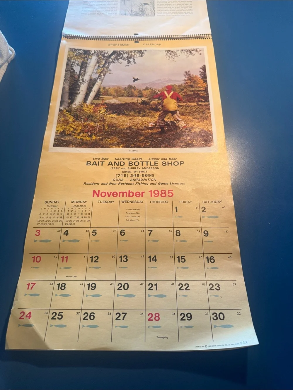 Vintage - January 1985 to December 1985 Bait & Bottle Shop calendar
